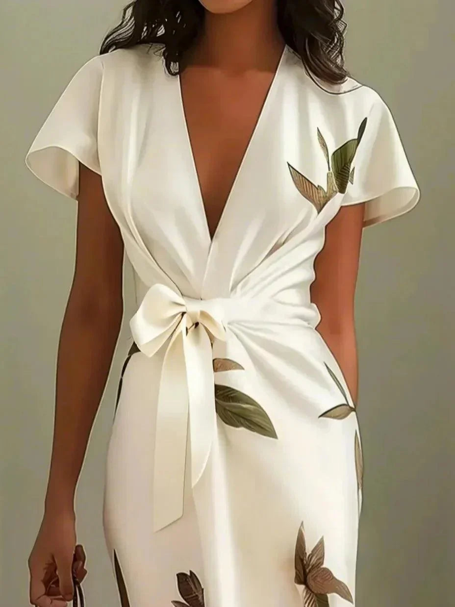 Livia – Damen Wickelkleid mit V-Ausschnitt und Bindegürtel