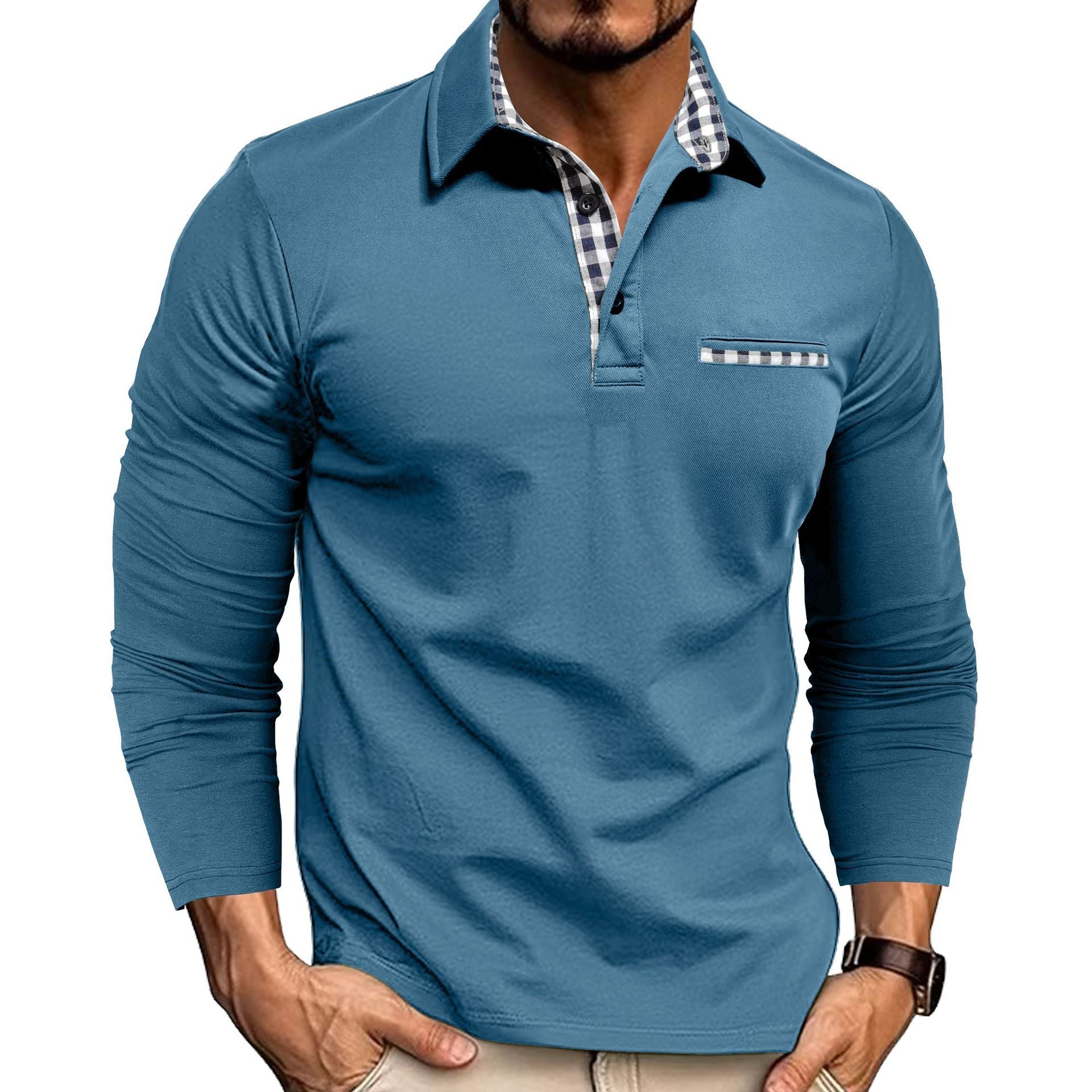 Luca - Langarmshirt für Herren mit Kontrastkragen und Brusttasche