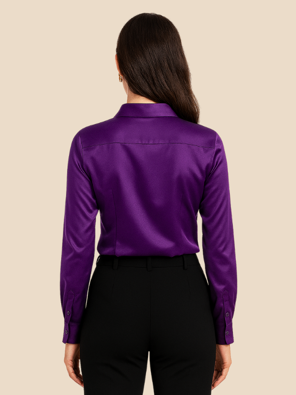 Adriana - Damenbluse aus Satin mit langen Ärmeln und Hemdkragen