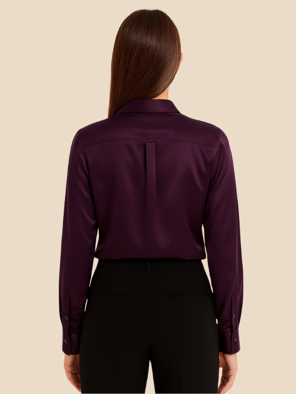 Adriana - Damenbluse aus Satin mit langen Ärmeln und Hemdkragen