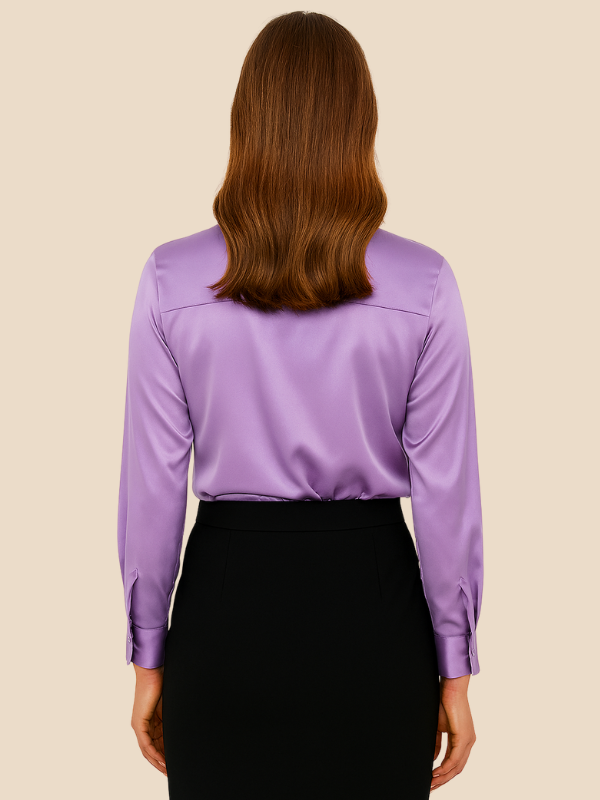 Adriana - Damenbluse aus Satin mit langen Ärmeln und Hemdkragen
