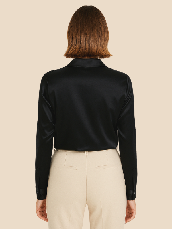 Adriana - Damenbluse aus Satin mit langen Ärmeln und Hemdkragen