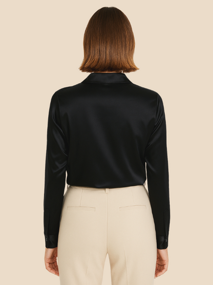 Adriana - Damenbluse aus Satin mit langen Ärmeln und Hemdkragen