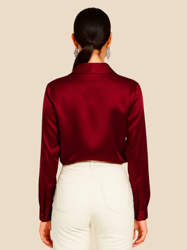 Adriana - Damenbluse aus Satin mit langen Ärmeln und Hemdkragen