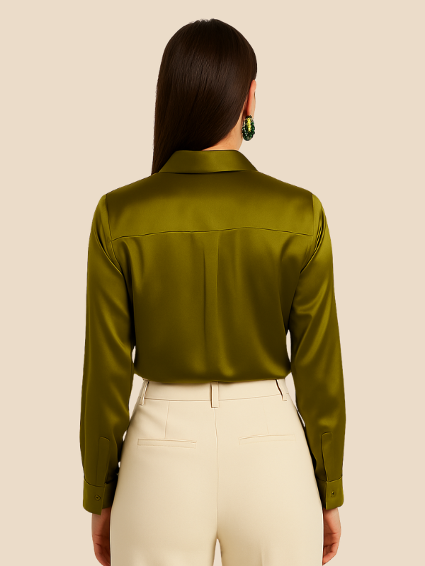 Adriana - Damenbluse aus Satin mit langen Ärmeln und Hemdkragen