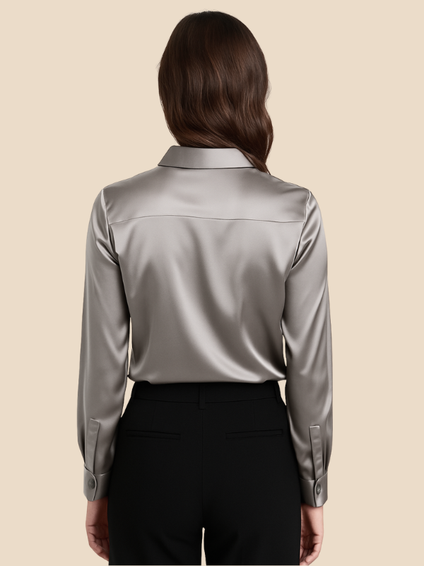 Adriana - Damenbluse aus Satin mit langen Ärmeln und Hemdkragen