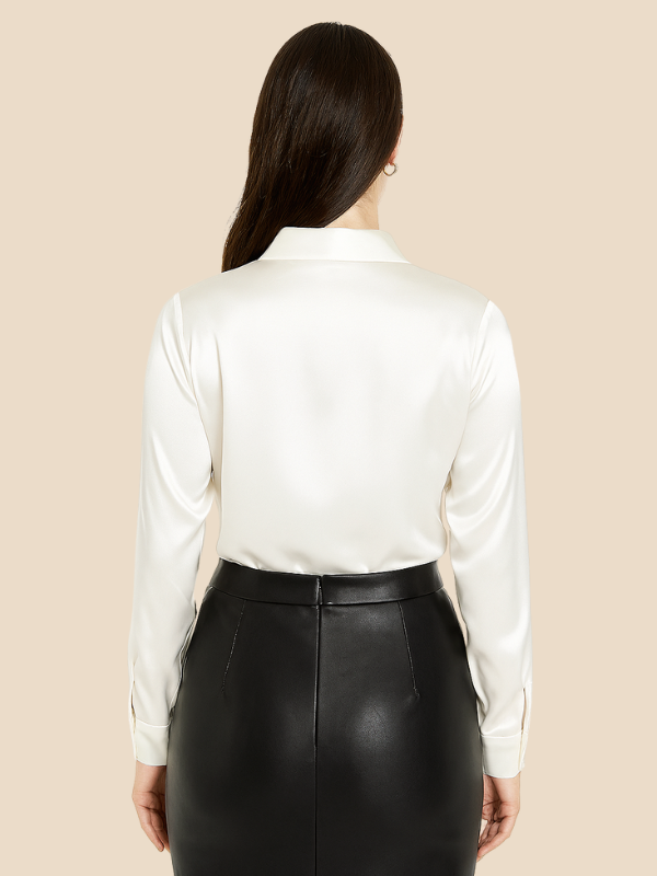 Adriana - Damenbluse aus Satin mit langen Ärmeln und Hemdkragen