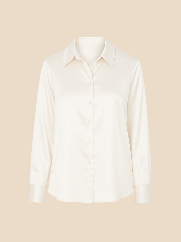 Adriana - Damenbluse aus Satin mit langen Ärmeln und Hemdkragen