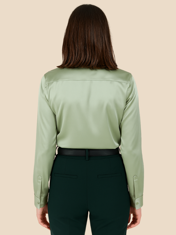 Adriana - Damenbluse aus Satin mit langen Ärmeln und Hemdkragen