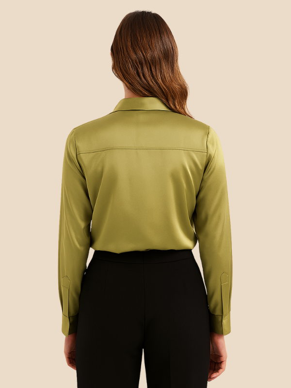 Adriana - Damenbluse aus Satin mit langen Ärmeln und Hemdkragen
