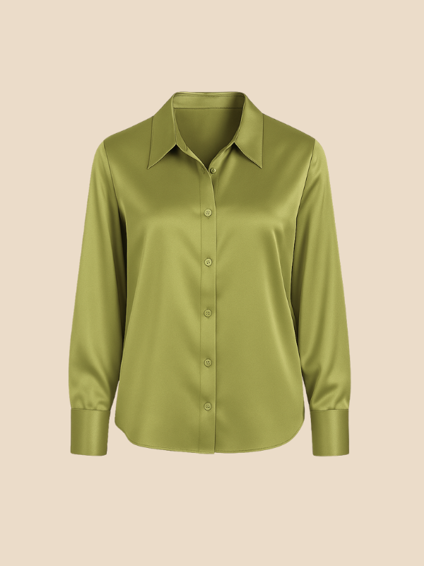 Adriana - Damenbluse aus Satin mit langen Ärmeln und Hemdkragen