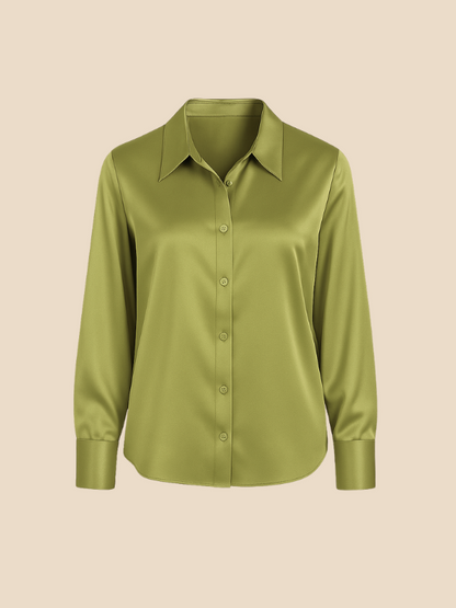 Adriana - Damenbluse aus Satin mit langen Ärmeln und Hemdkragen