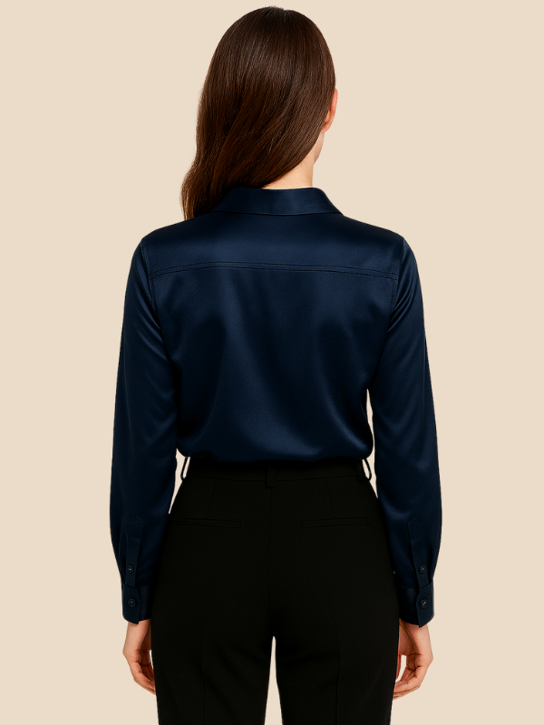 Adriana - Damenbluse aus Satin mit langen Ärmeln und Hemdkragen