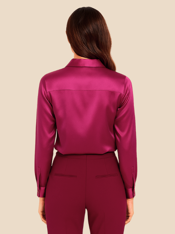 Adriana - Damenbluse aus Satin mit langen Ärmeln und Hemdkragen