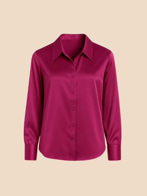 Adriana - Damenbluse aus Satin mit langen Ärmeln und Hemdkragen