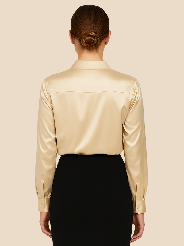 Adriana - Damenbluse aus Satin mit langen Ärmeln und Hemdkragen