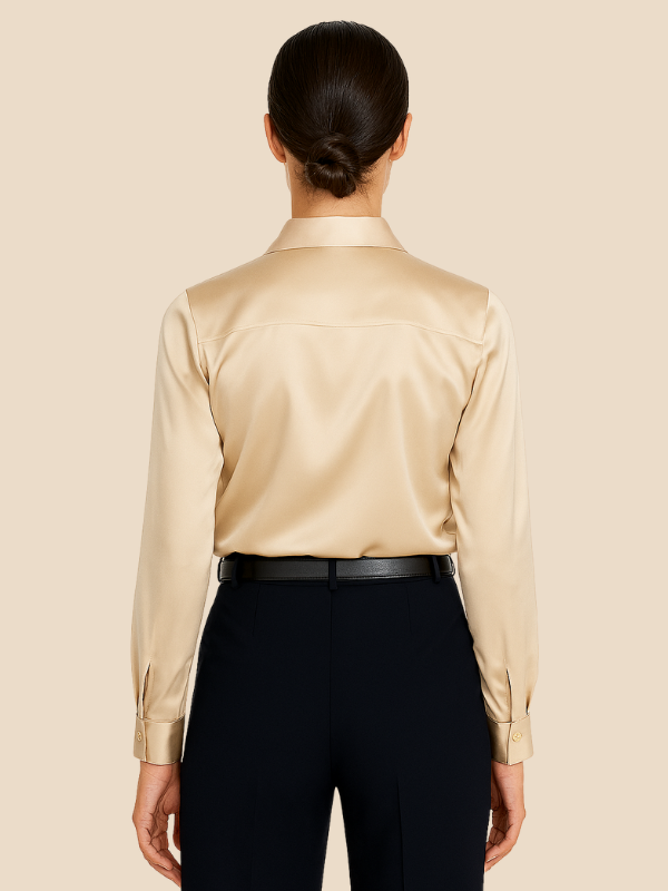 Adriana - Damenbluse aus Satin mit langen Ärmeln und Hemdkragen