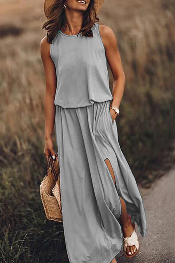 Katrin – Maxikleid für Damen, locker geschnitten, mit Schlitz