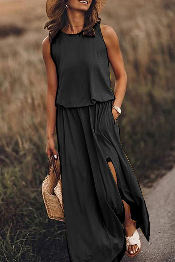 Katrin – Maxikleid für Damen, locker geschnitten, mit Schlitz