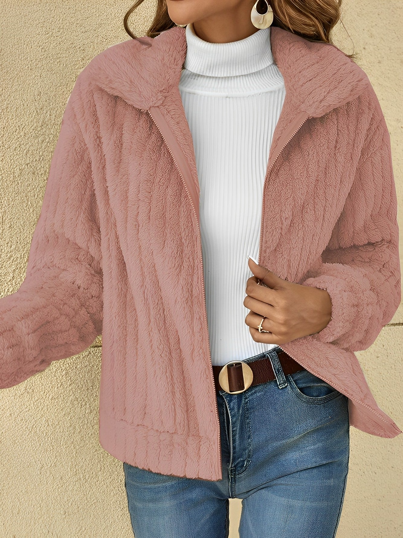 Selina - Kurzjacke Damen Teddyfell langarm Herbst Winter elegant