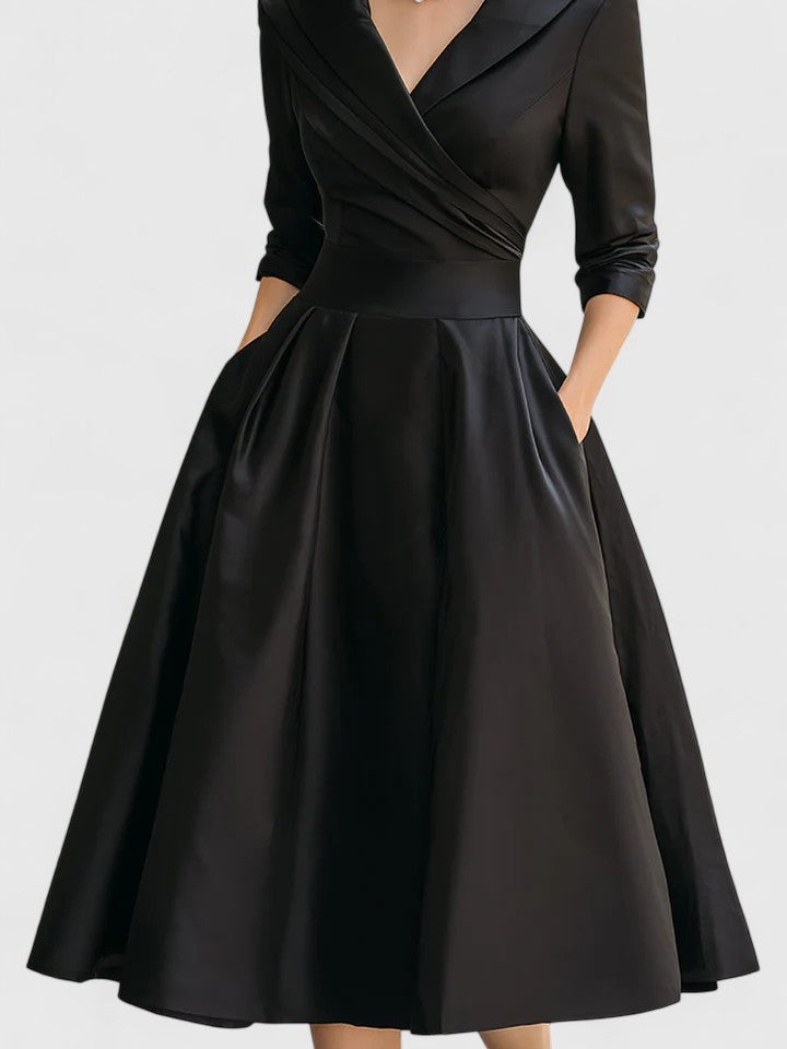 Abendkleid Damen mit Schalkragen und schwingendem Rock - 6 - Annoboutique