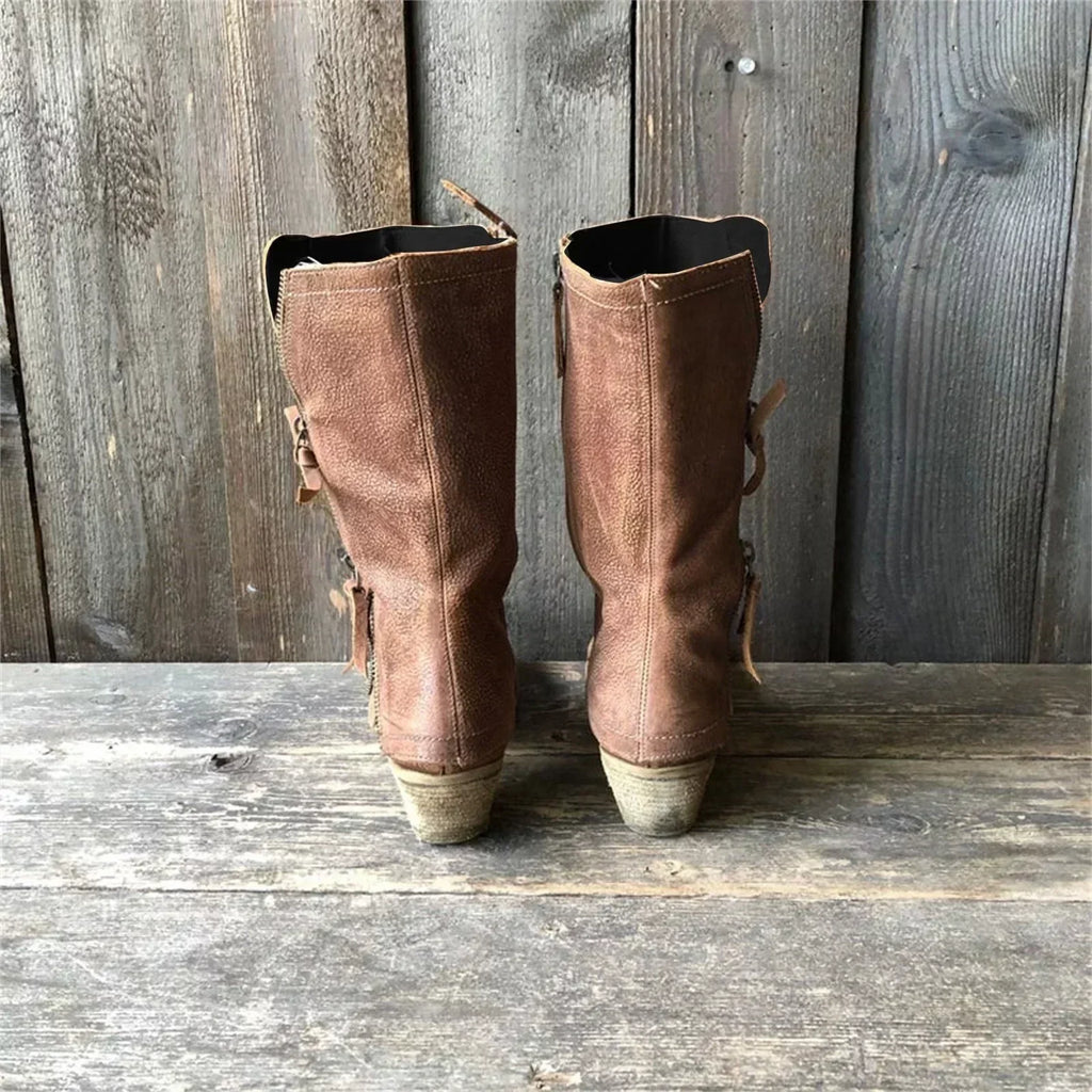 Karolina – Stilvolle Leder Damenstiefel mit Reißverschluss