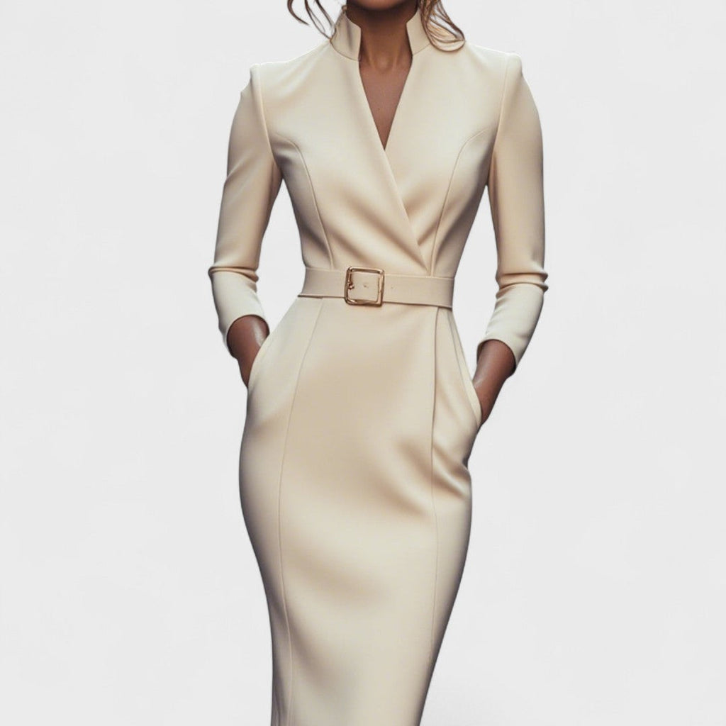 Rebeca – Elegantes Damen Bleistiftkleid mit Gürtel & V-Ausschnitt