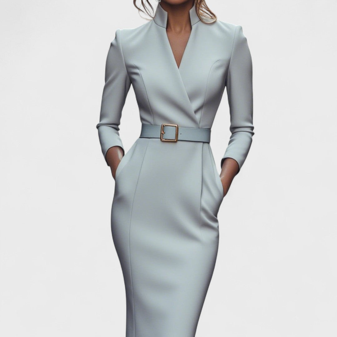 Rebeca – Elegantes Damen Bleistiftkleid mit Gürtel & V-Ausschnitt