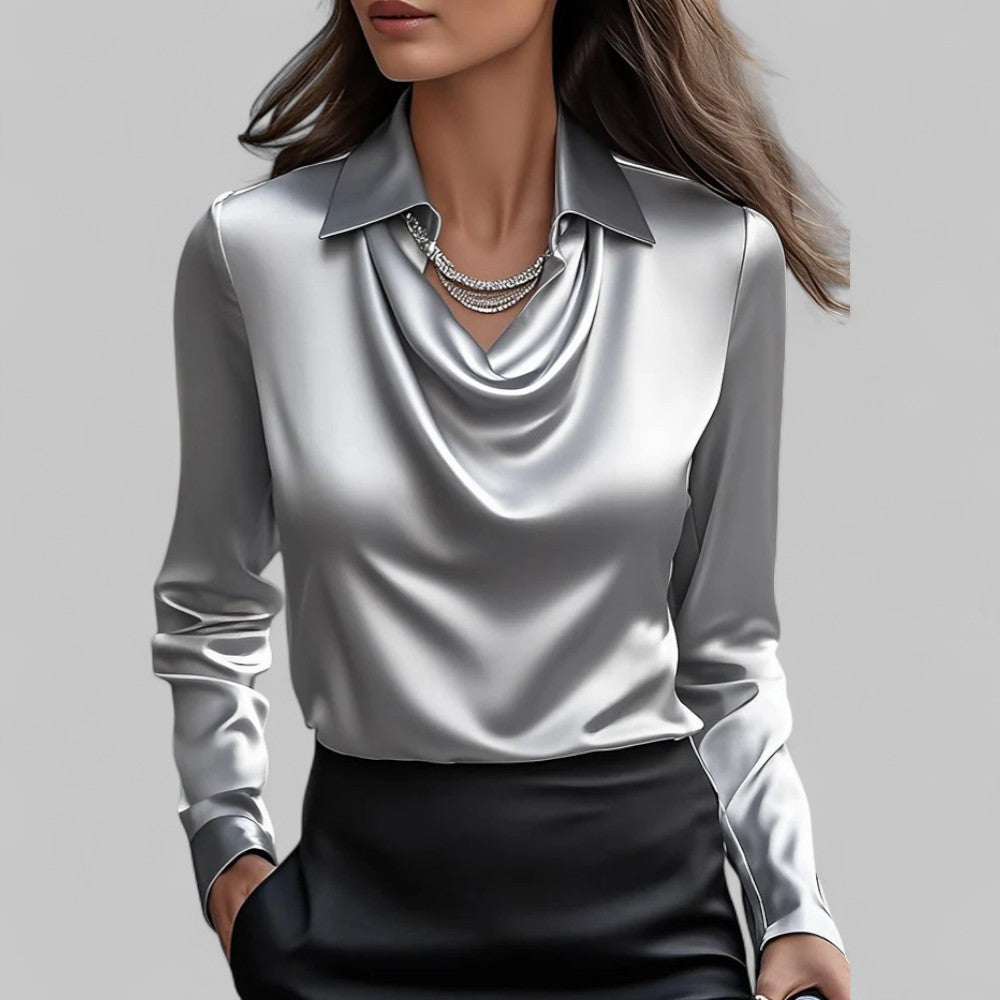 Bluse Damen mit fließendem Dekolleté und klassischem Schnitt | A&B - 9 - Annoboutique