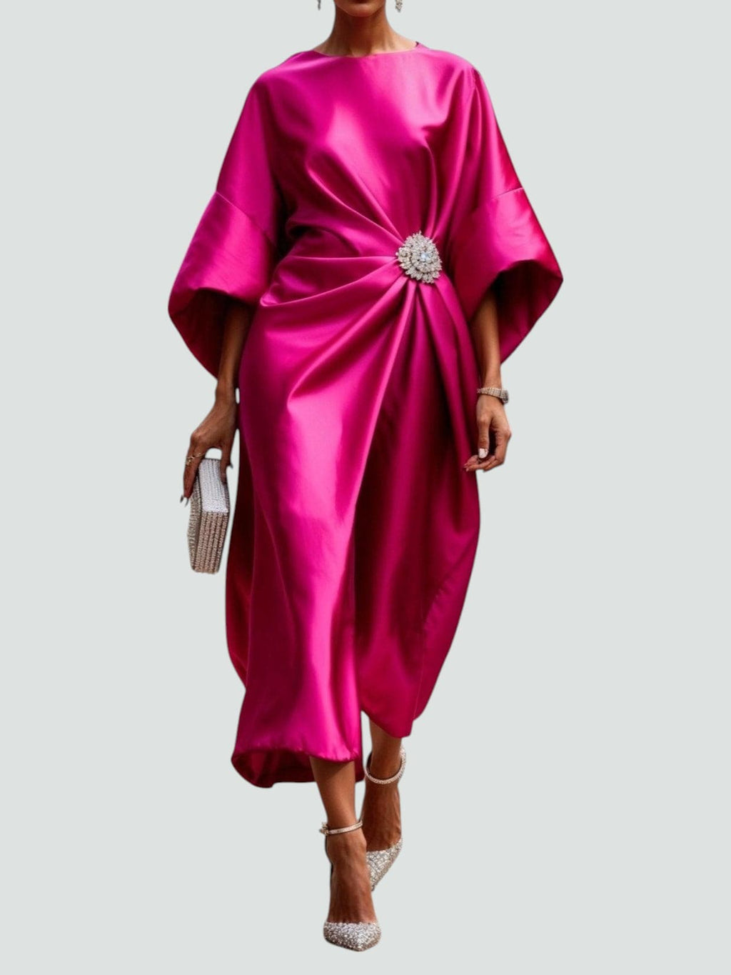 Elisa – Damen Midikleid mit Drapierung und Fledermausärmeln