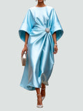 Elisa – Damen Midikleid mit Drapierung und Fledermausärmeln