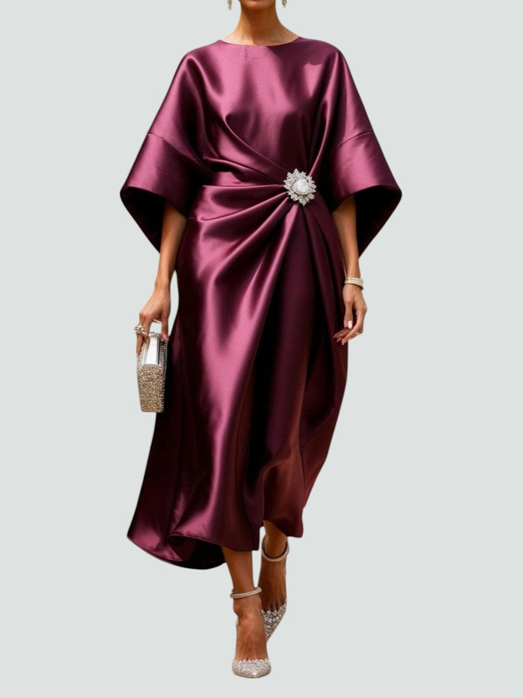 Elisa – Damen Midikleid mit Drapierung und Fledermausärmeln