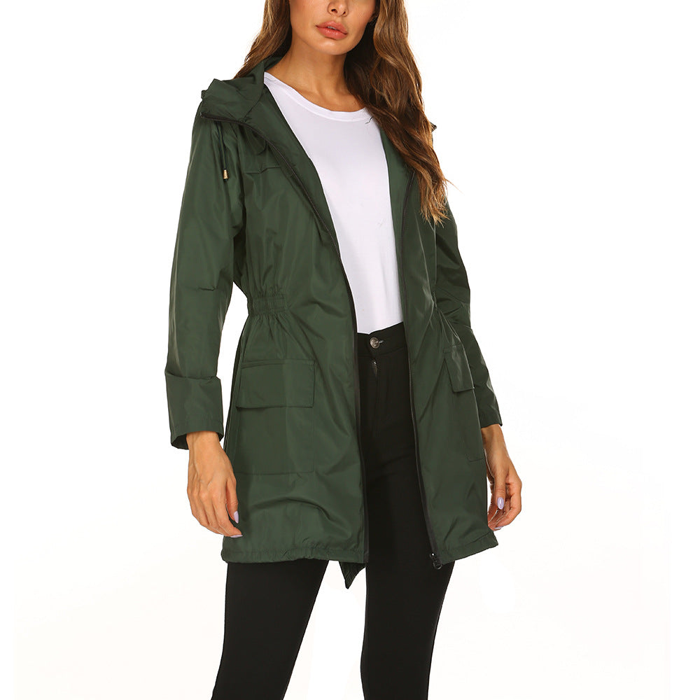 Damenjacke aus wasserdichtem Material mit Kapuze und Seitentaschen - J&B - 2 - Annoboutique
