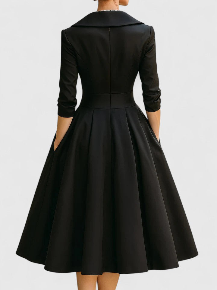 Abendkleid Damen mit Schalkragen und schwingendem Rock - 7 - Annoboutique