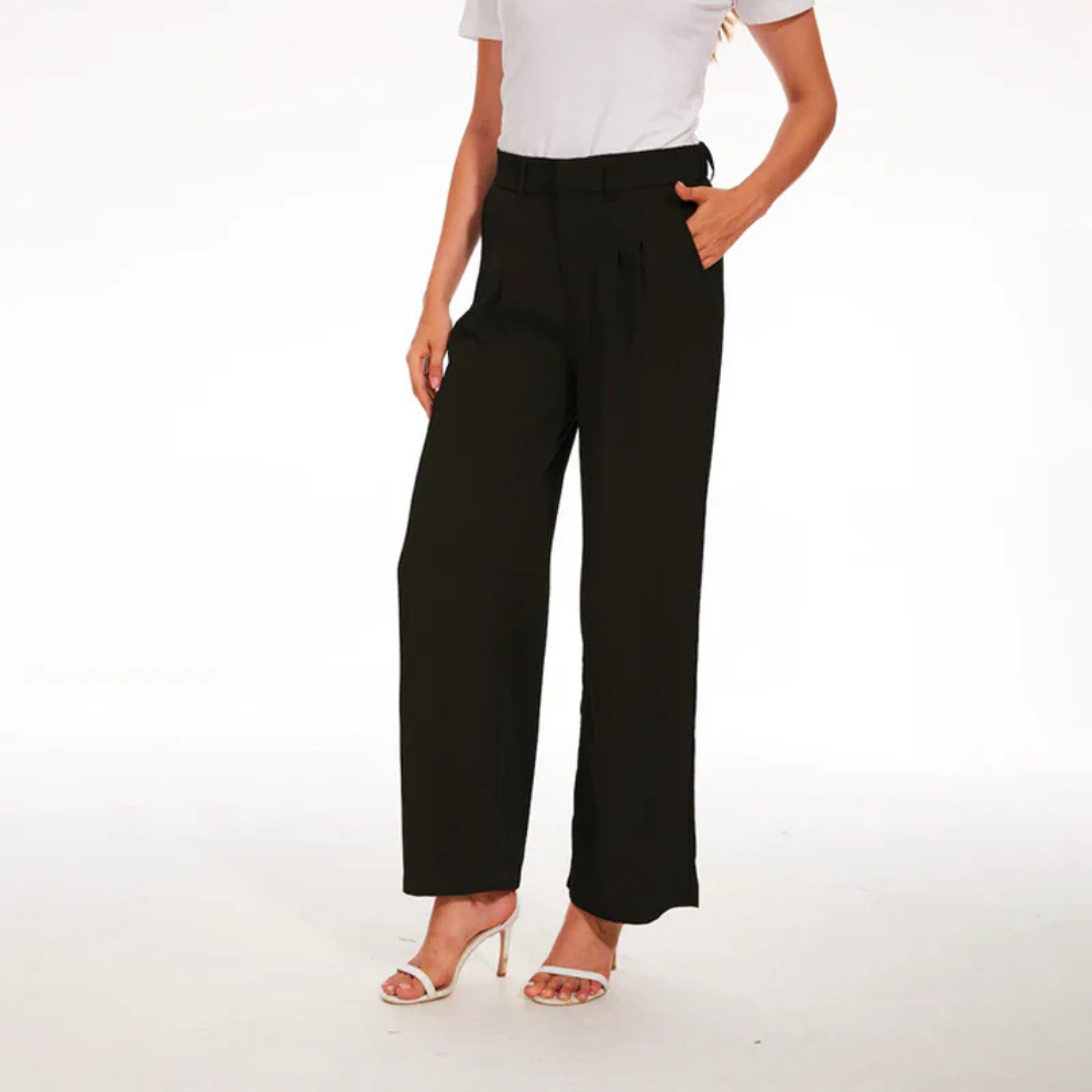 Mila - Damen High Waist Hose mit weitem Bein und Falten