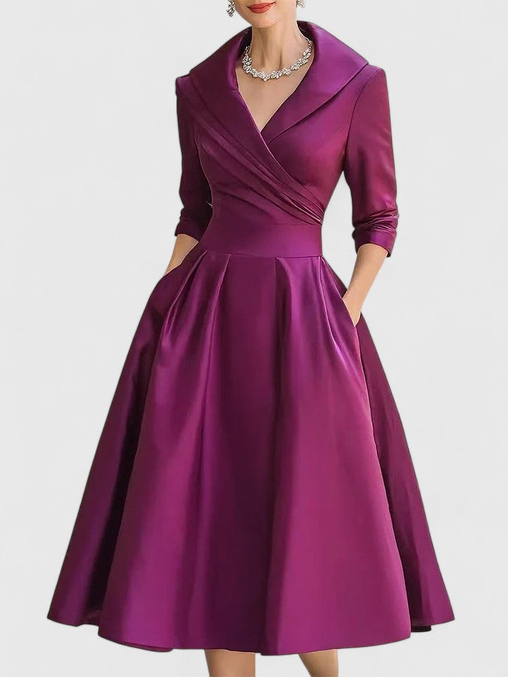 Abendkleid Damen mit Schalkragen und schwingendem Rock - 4 - Annoboutique