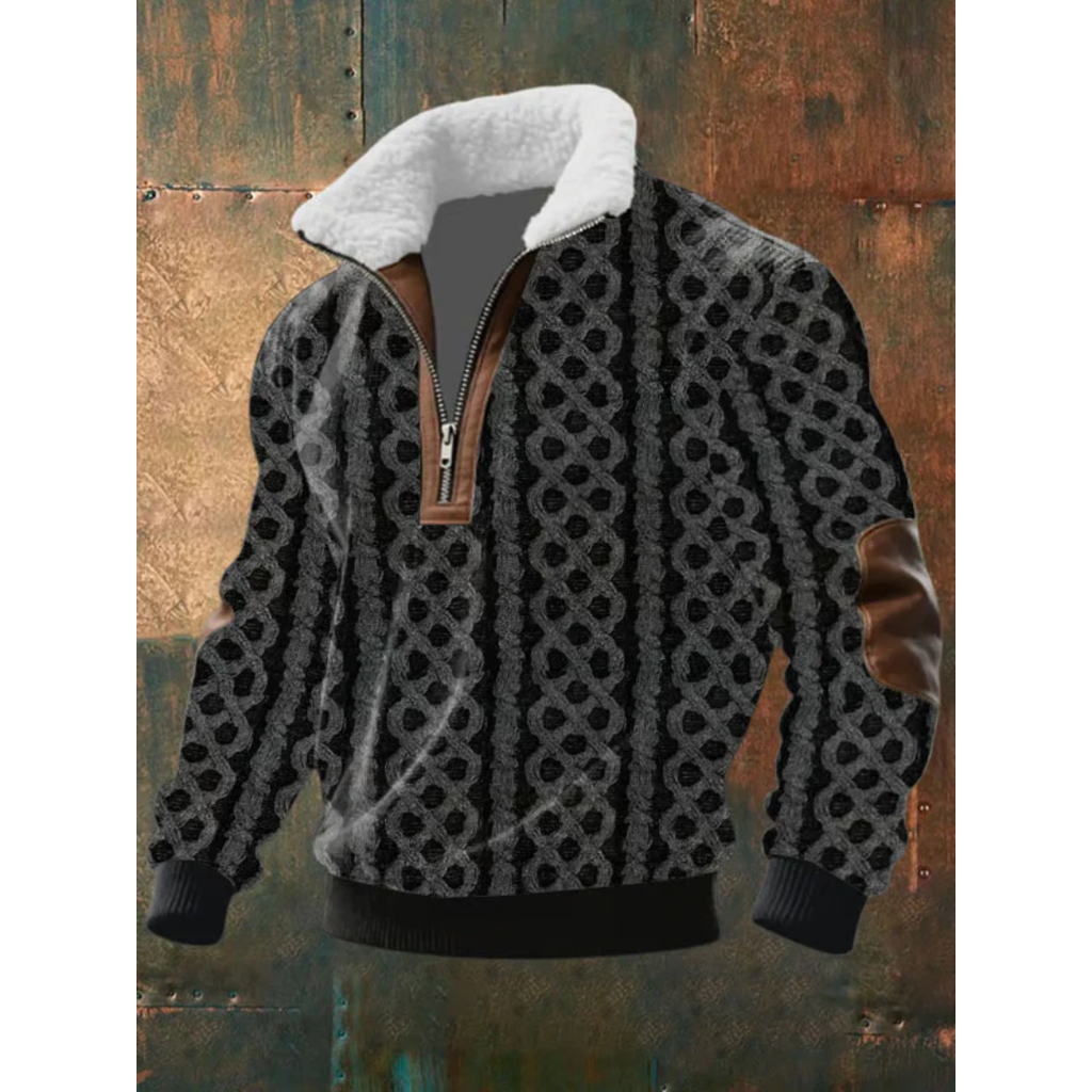 Arthur – Strukturierter Patchwork Herren Half-Zip Strickpullover