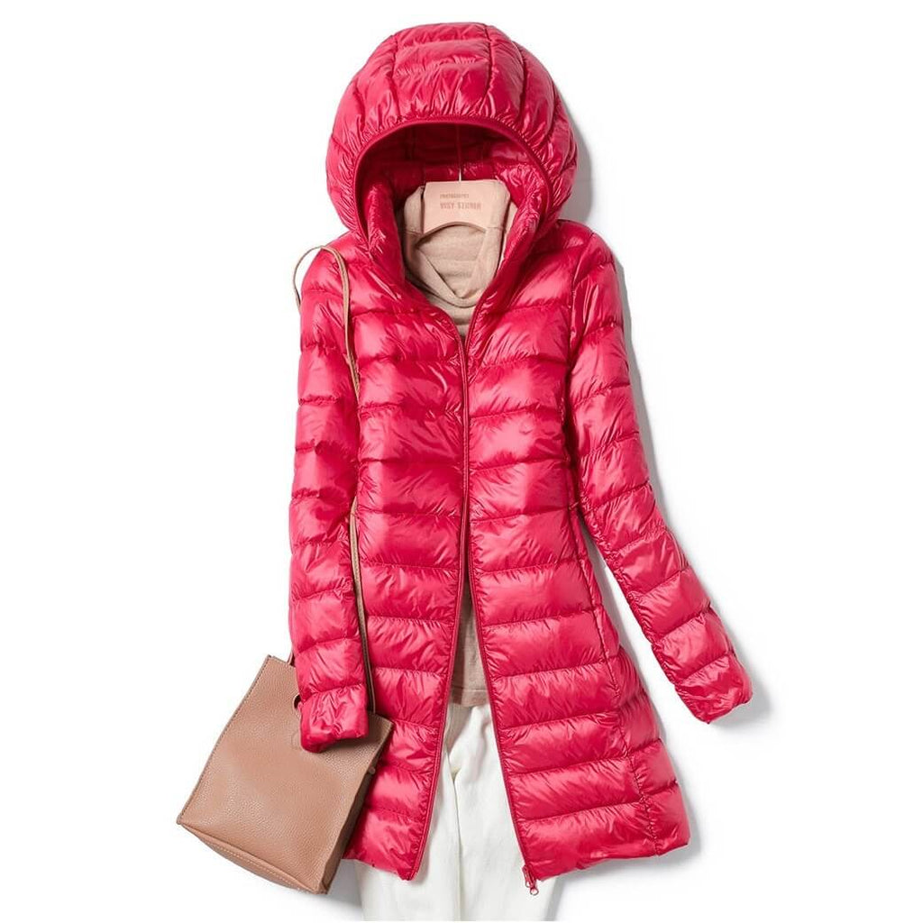 Lina - Damen Steppmantel mit Kapuze langarm Winter