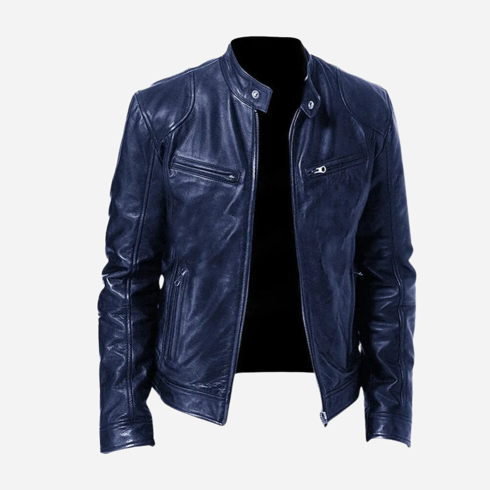 Diego - Herren Lederjacke im Biker-Stil mit Stehkragen