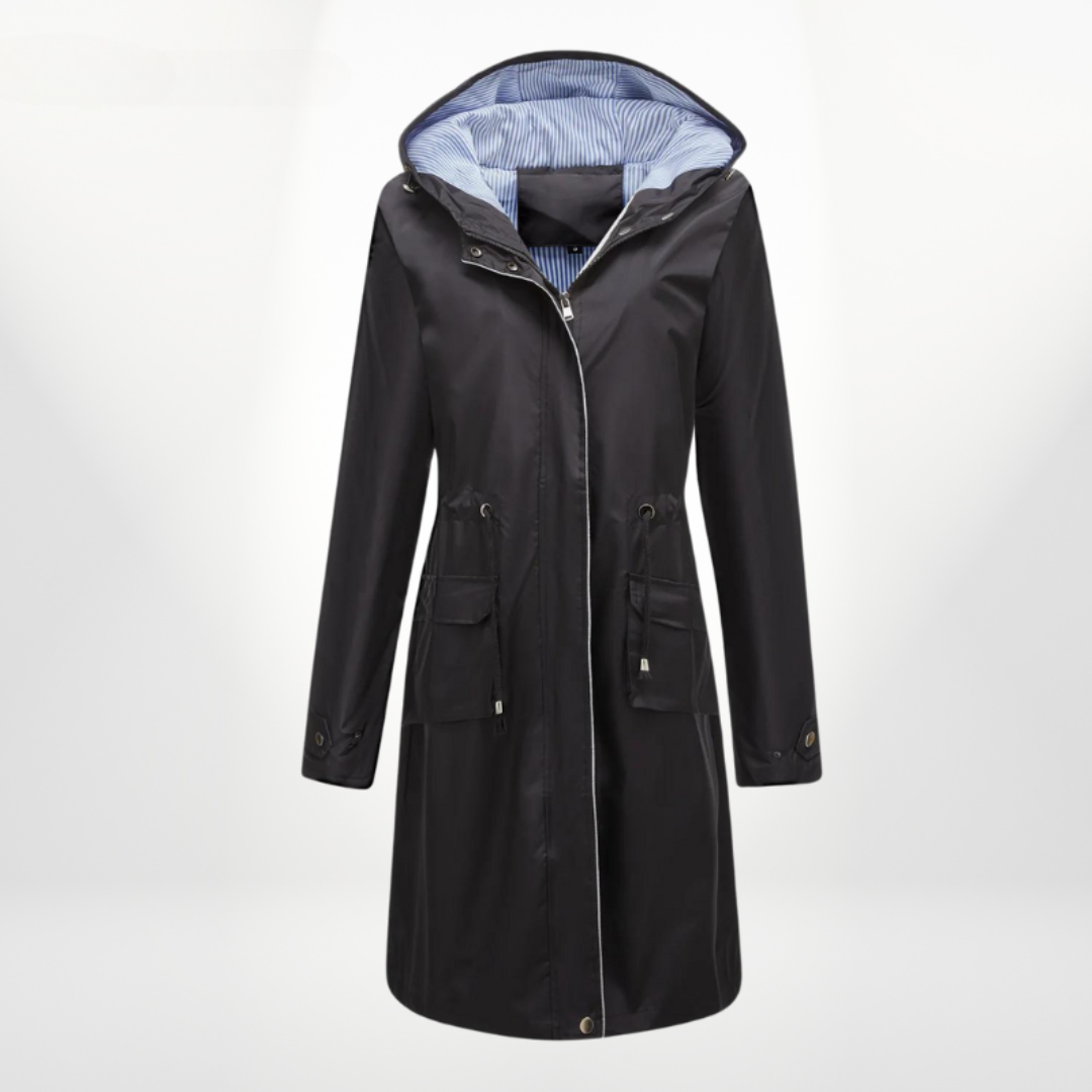 Amira - Damen Trenchcoat lang wasserdicht mit Kapuze