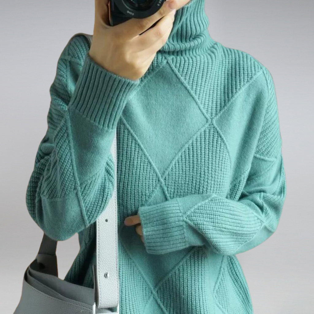 Alina - Damen  kaschmir Rollkragenpullover mit Rautenstruktur