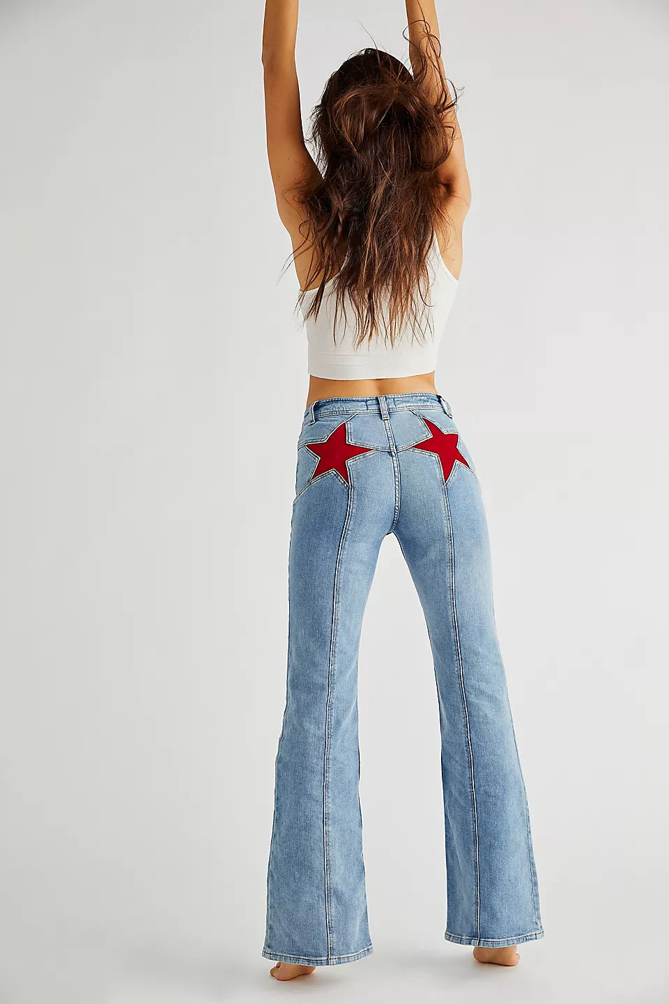 Selina – Damen Jeans mit rotem Stern Patchwork Retro Style