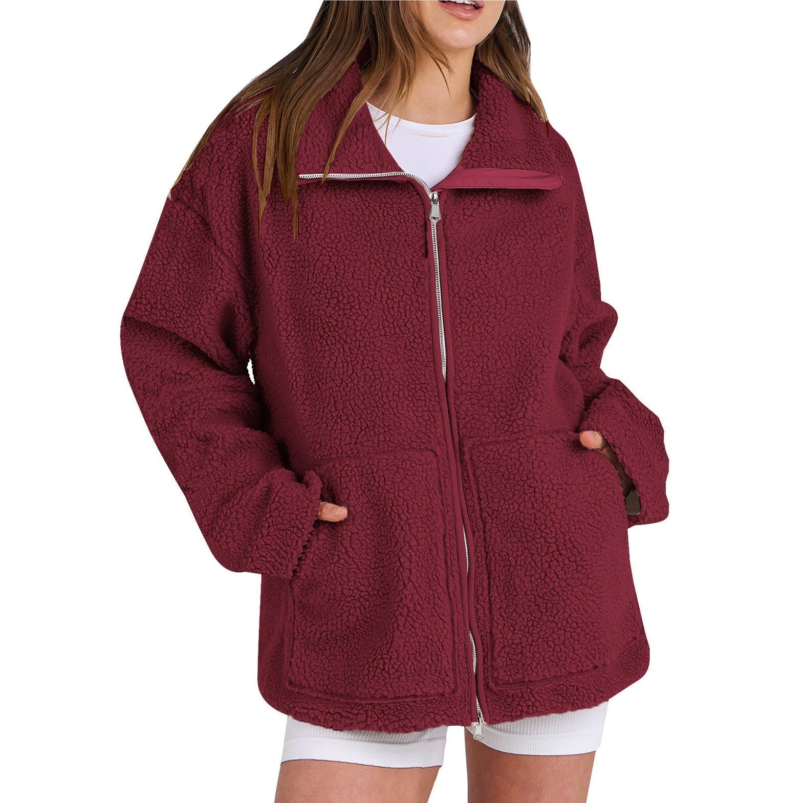 Amaya – Damen Teddyjacke mit Reißverschluss und Taschen