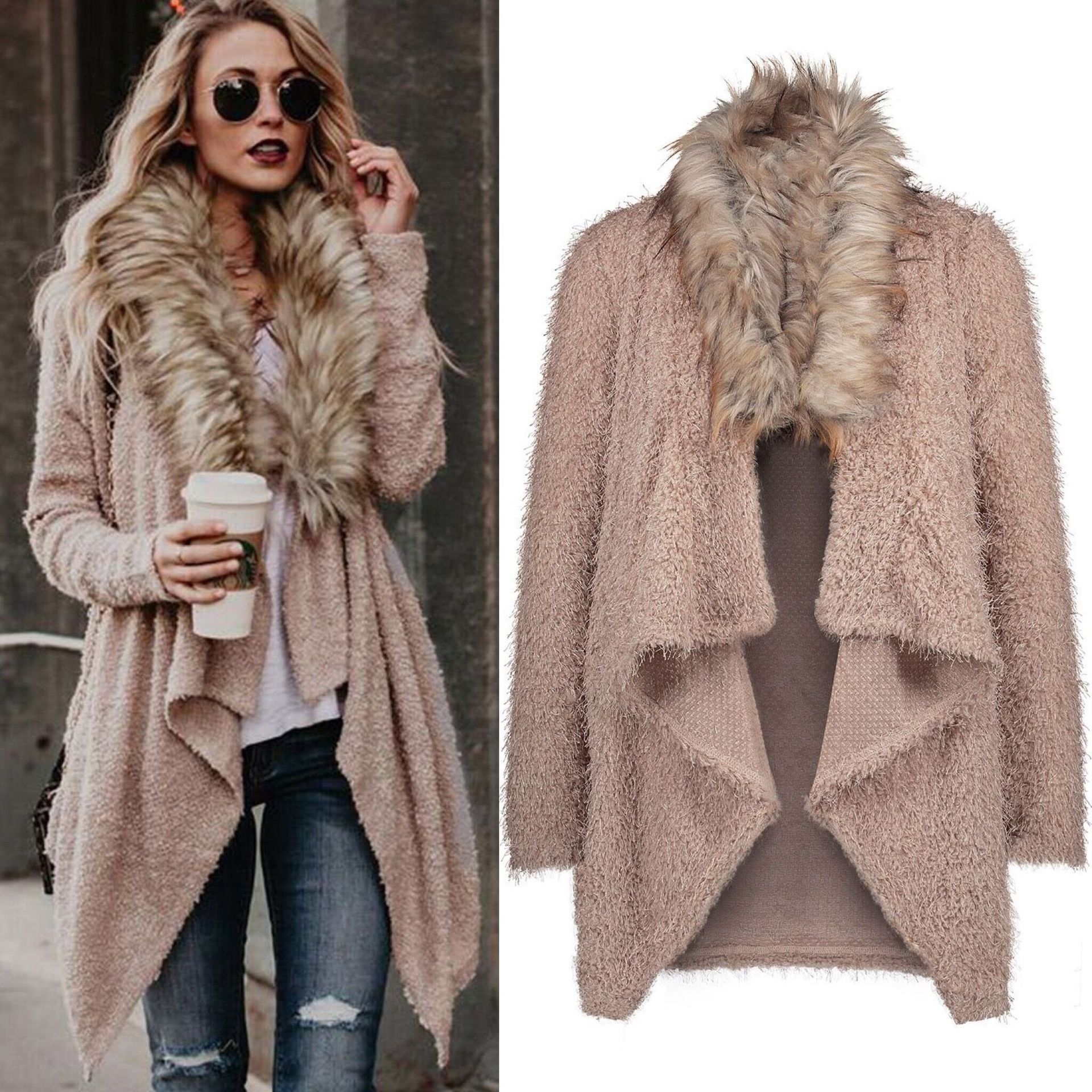 Elise – Damen Teddyjacke mit Kunstpelzkragen