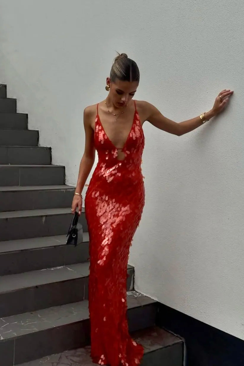 Isabelle - Rotes Pailletten Abendkleid für Damen