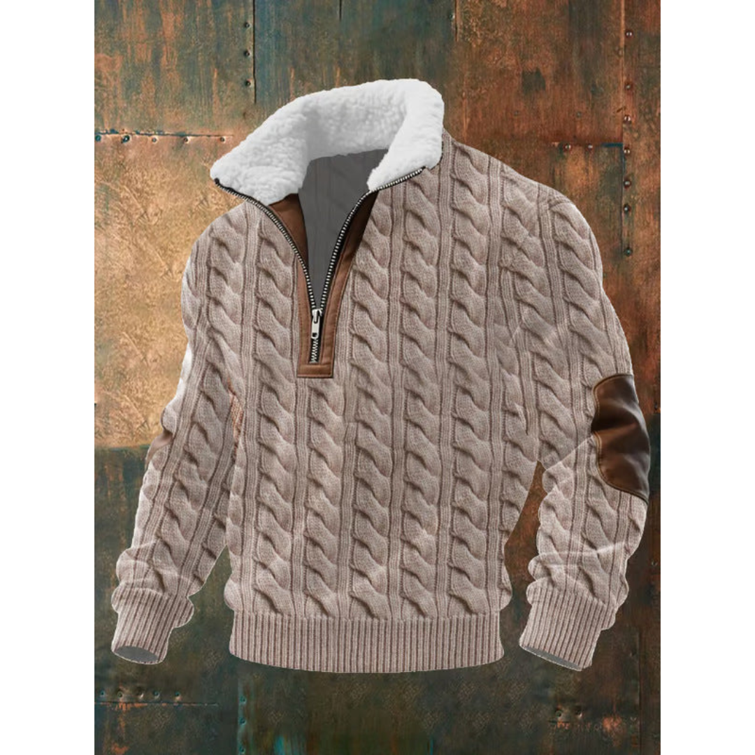Arthur – Strukturierter Patchwork Herren Half-Zip Strickpullover