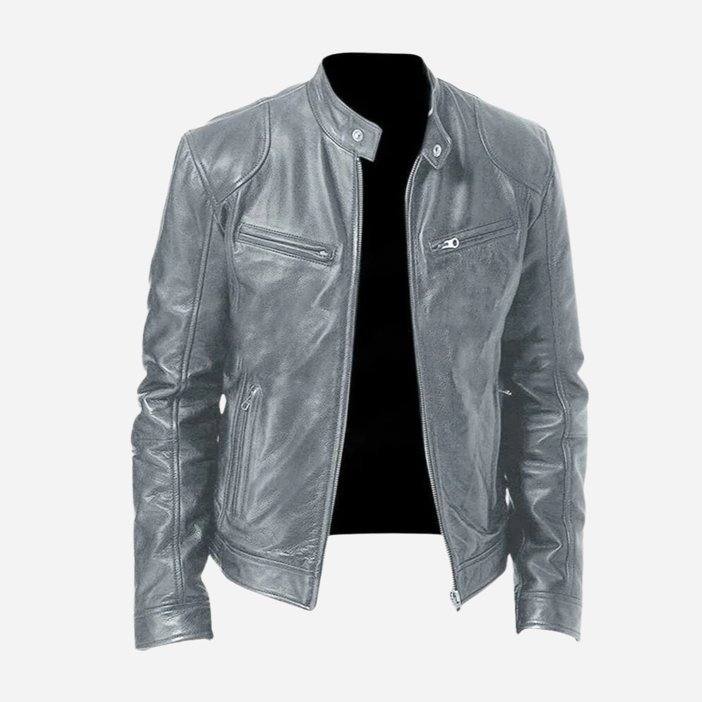 Diego - Herren Lederjacke im Biker-Stil mit Stehkragen