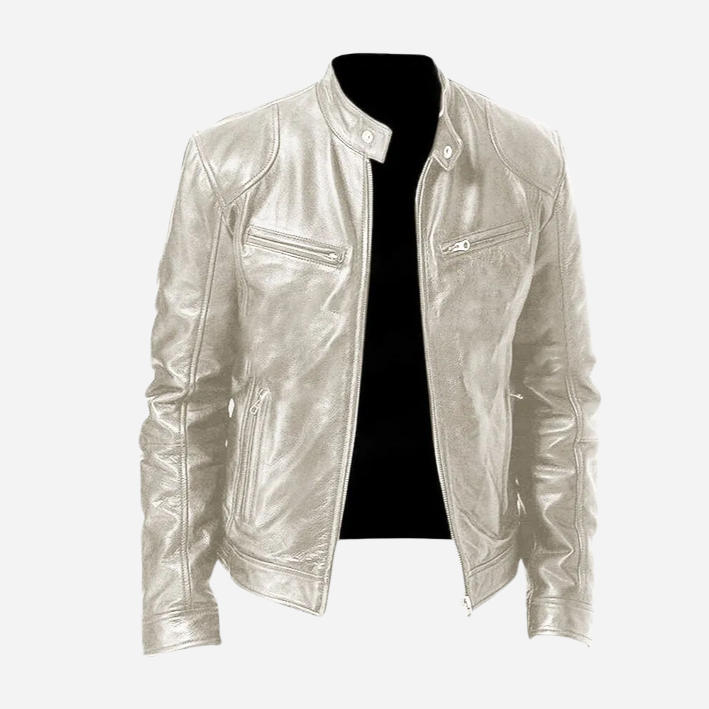 Diego - Herren Lederjacke im Biker-Stil mit Stehkragen