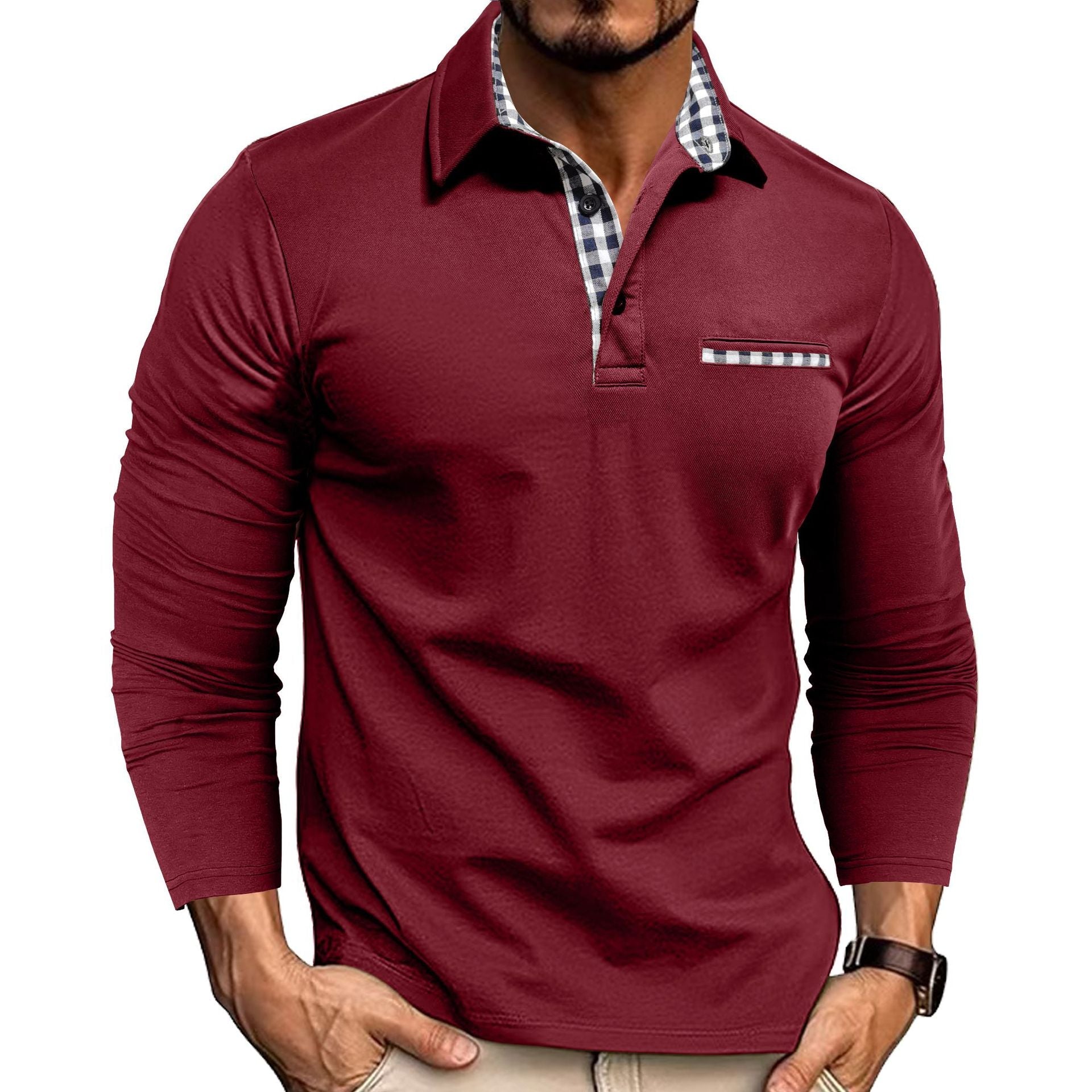 Luca - Langarmshirt für Herren mit Kontrastkragen und Brusttasche