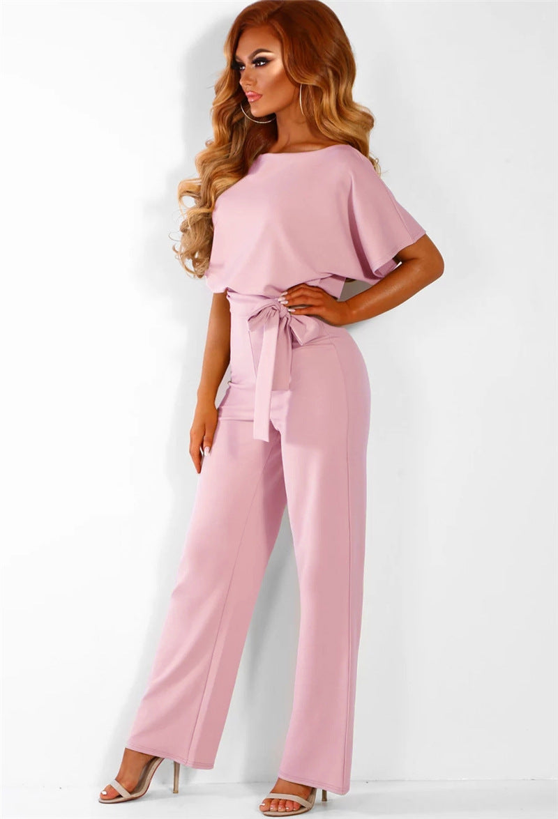 Soraya – Damen Jumpsuit mit Taillengürtel und weitem Bein